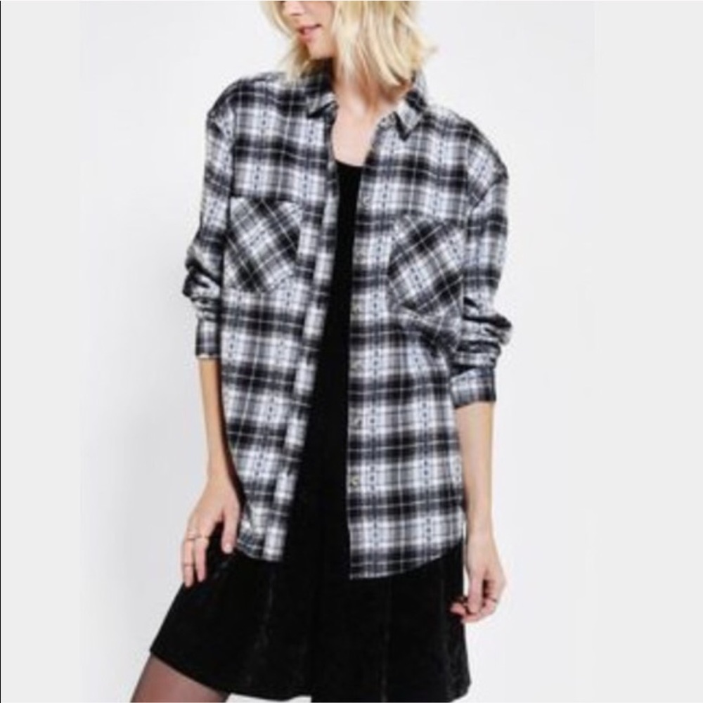 BDG Black & White with Blue Stitching flannel XS